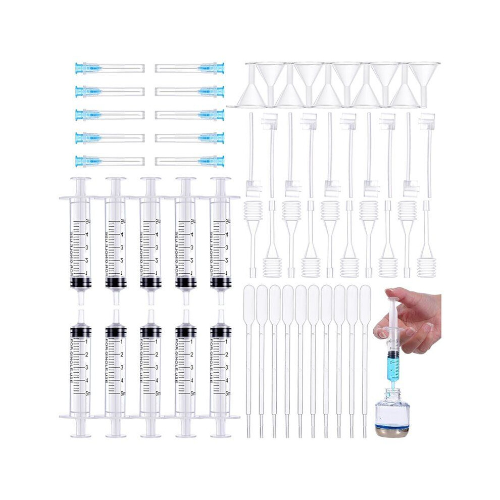 Istovo 60 Pcs Perfume Refill Pump Tools, Plastic Clear Refillable Perfume Dispenser Transfer Kit, For Cosmetic Oils Liquid