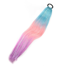 Gradient Color Dirty Braided Ponytail Extensions with Elastic Band 64cm Rainbow Braid Tail Hairpiece for Girl