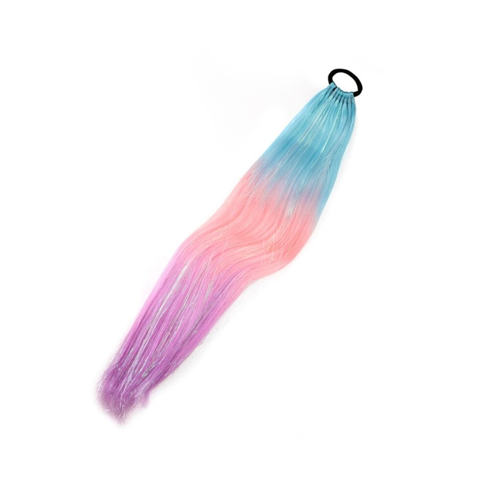 Gradient Color Dirty Braided Ponytail Extensions with Elastic Band 64cm Rainbow Braid  Tail Hairpiece for Girl