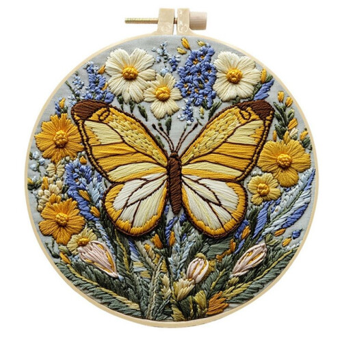 Butterfly Flower Embroidery Practice Kit, Beginners Embroidery Kit Include Embroidery Cloth Threads for  Lover