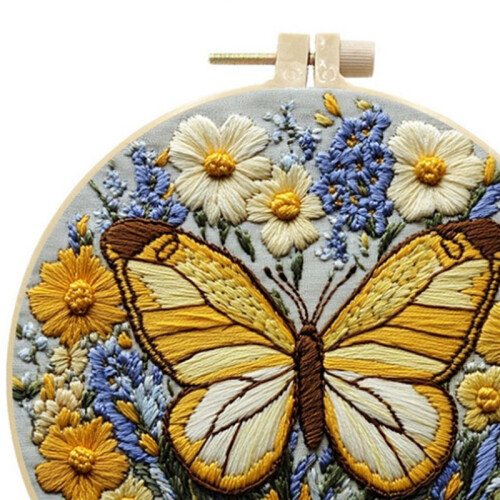 Butterfly Flower Embroidery Practice Kit, Beginners Embroidery Kit Include Embroidery Cloth Threads for  Lover 2