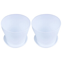 2X Plastic Blumentopf Pflanzgefäß Mit Untertassenablage Rund Hochglanz Home Garden Decor, Weiß Oberkaliber -, 14Cm