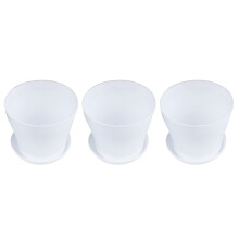 3X Plastic Plant Flower Pot Planter With Saucer Tray Round Gloss Home Garden Decor, White Upper Caliber -, 14cm