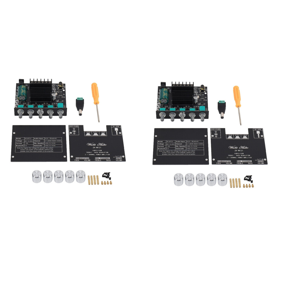 2X Zk-Mt21 2.1 Channel 5.0 Subwoofer Amplifier Board 50Wx2+100W Power Stereo Amplifier Board Bass Amp Aux Black 4711139845122