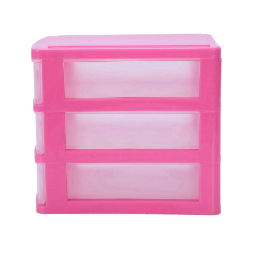 2X  Translucent Drawer Type Plastic Storage Box（Rose Red 3 Layers） 2