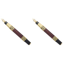 2X Chinese Classical Fountain Pen Golden Metal Wood Signature Pen for Office Business Signature School Student Gift