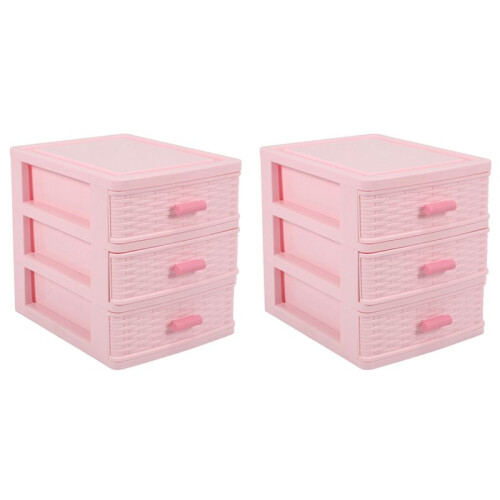 2X Plastic Drawer Designed 3 Compartment Jewelry Storage Box