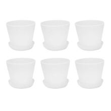 6X Plastic Plant Flower Pot Planter with Saucer Tray Round Gloss Home Garden Decor, White Upper Caliber, 10cm/3.94 Inch