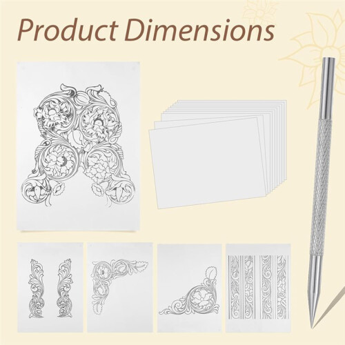 Leather Scriber Pen, Pointy Picker Pen with Carving Pattern Description Paper for Carving, Description,Wallet Making 2
