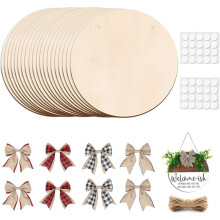 20 Stuks Houten Cirkels voor Knutselwerkjes, 30 cm Ronde Deurborden met 8 Decoratieve Strikken en 20 Touwen, voor Decoratie
