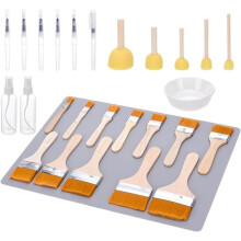 27 Pcs Decoupage Tool Set with 5 Sponge Brushes, 12 Wooden Brushes, 6 Water Pen, 2 Bottle & Silicone Table Mat for DIY