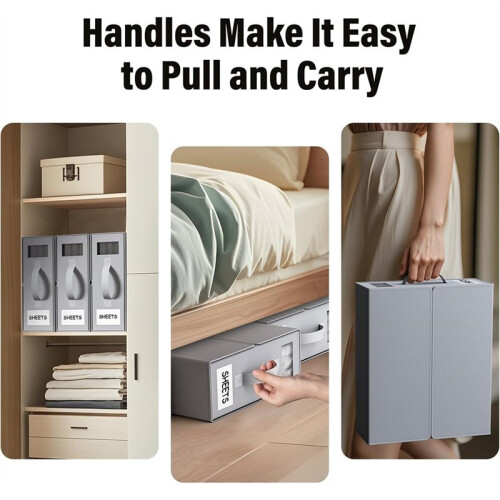 4pack Foldable Fabric Storage Bins for Bed Sheets, Duvet Covers, and Pillowcases - Grey 1