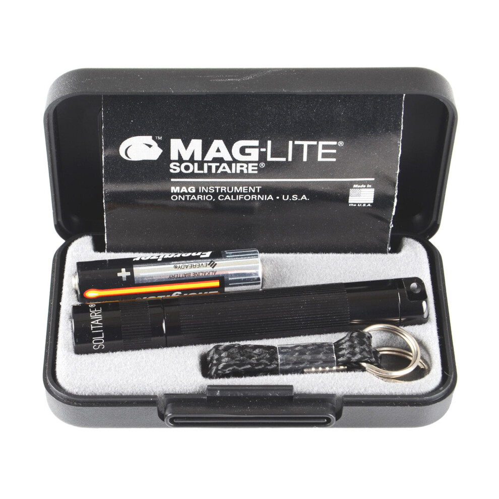 Maglite (Black) Solitaire Torch 1 X Aaa. Gift Boxed With Battery. Spare Bulb Included Black