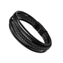 Bracelet tissé pour hommes avec fermeture-Boucle noire noire s