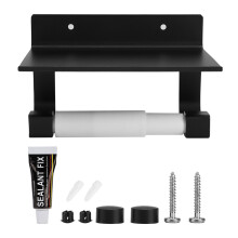 Toilettenpapierhalter mit Ablage, robust, selbstklebend, zur Wandmontage, spritzwassergeschützt, faltbar, Aluminiumgehäuse, hochdruckfest