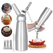 Professional Whipped Cream Dispenser 500ml Stainless Steel Cream Whipper with 3 Nozzles and Brush