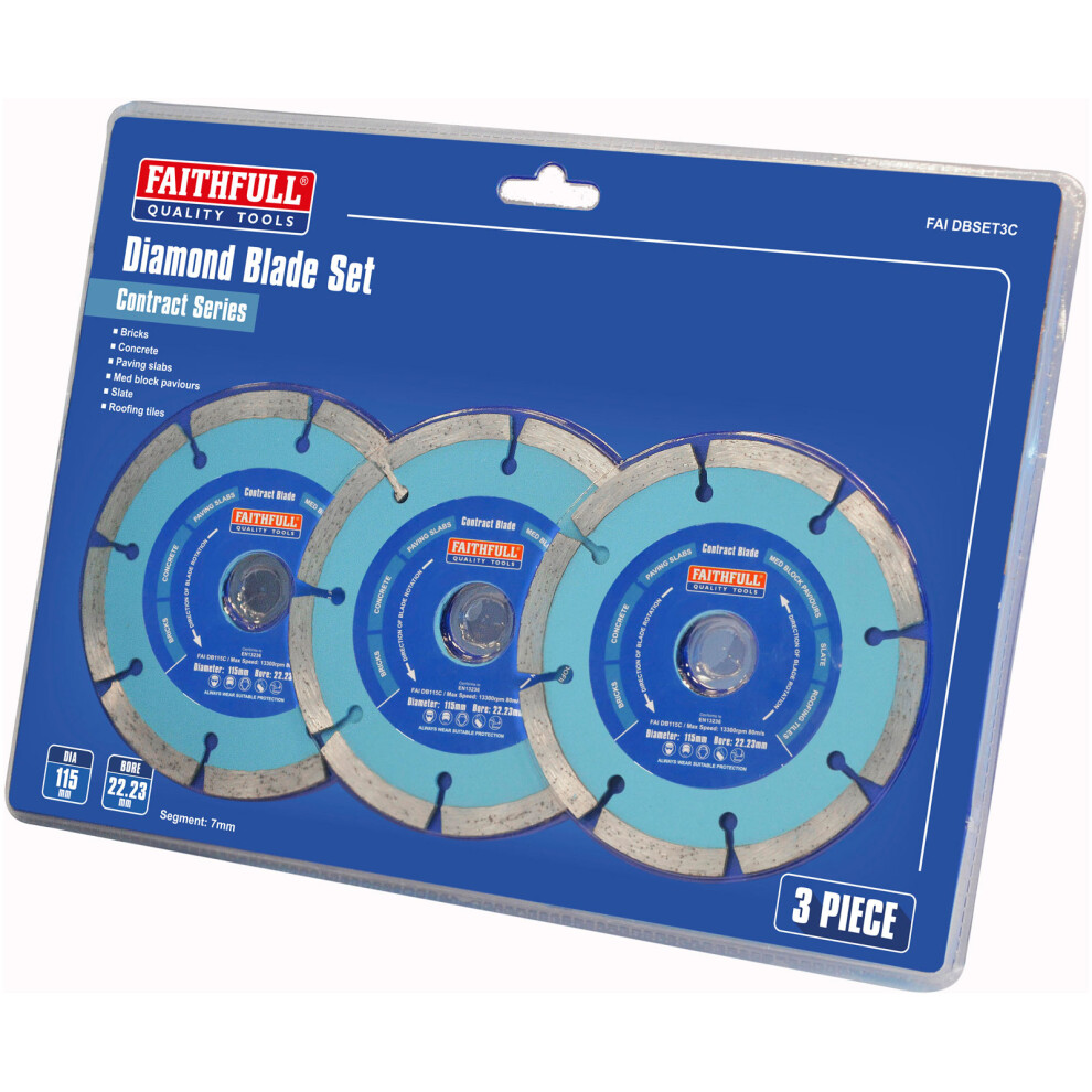 Faithfull FAIDBSET3C Contract Diamond Blade Set of 3 115mm x 22.2mm