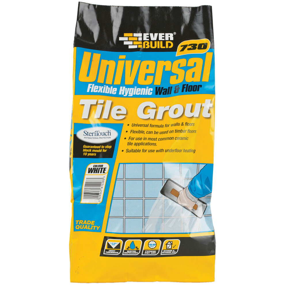 Everbuild 730 Universal Flexible Hygenic Wall And Floor Tile Grout Grey 5kg