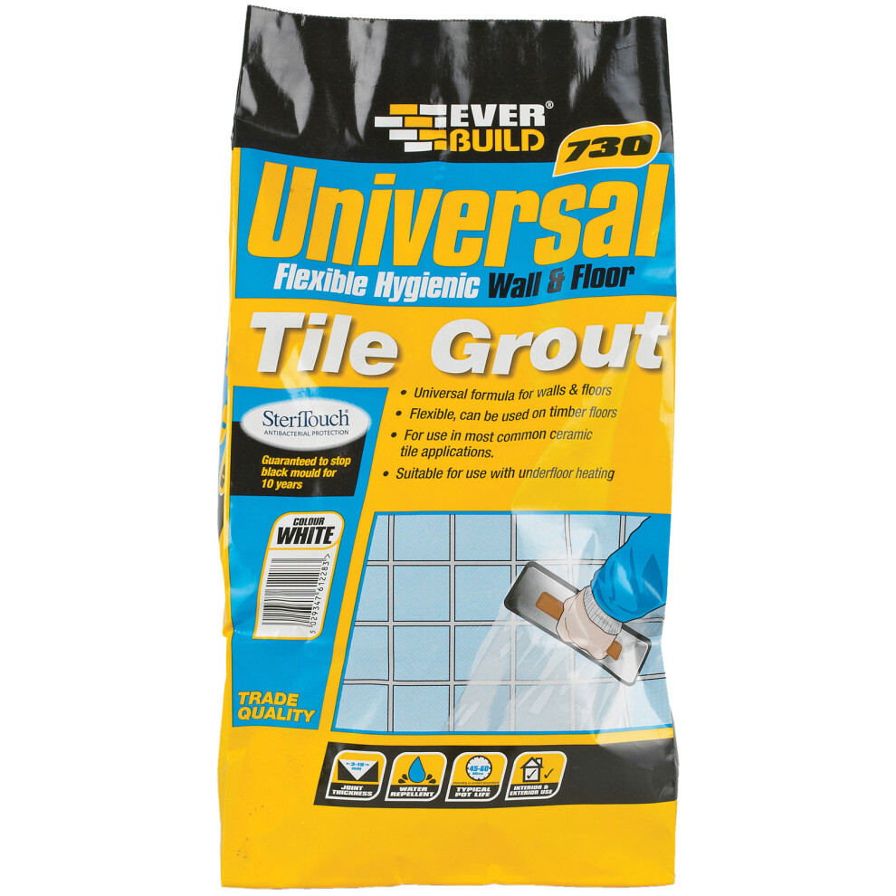 Everbuild 730 Universal Flexible Hygenic Wall And Floor Tile Grout Ivory 5kg