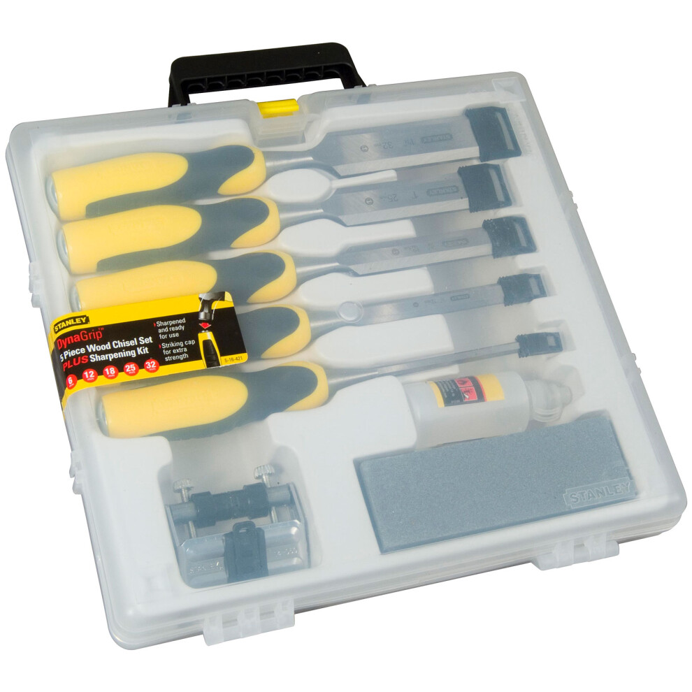 Stanley 5-16-421 Dynagrip Wood Chisel Set 5 Piece With Oil Stone