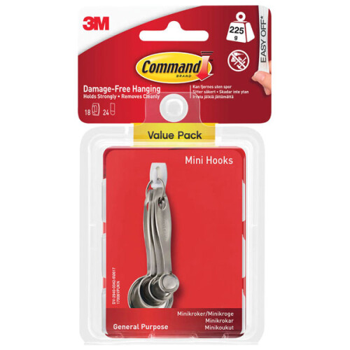 3M 3M Command Mini Hooks Value Pack 18 Hooks & 24 Strips - For Damage Free Hanging