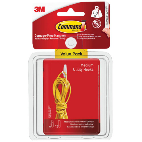 3M Command Medium Hooks White Value Pack of 6 [4396]
