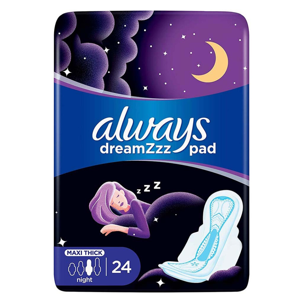 Always Clean & Dry Maxi Thick Night Sanitary Pads With Wings, - Pack of 24'S