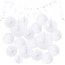 Herbruikbare hangende papieren waaiers, effen wit ontwerp voor winterse feestdecoraties, betrouwbare kwaliteitsdecoratie met eenvoudige installatie,