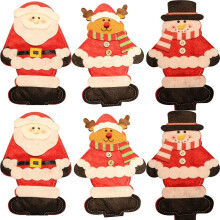 Festlig middagsbordsdekoration, gaffelskärarpåsar i non-woven tyg, julbestickset med söt design och snögubbemotiv för julfiranden