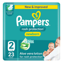 Pampers Rash Protection Newborn Diapers Size 2 3-8Kg - Pack of 23 - Baby Diaper, Rash Protection, gentle Fit