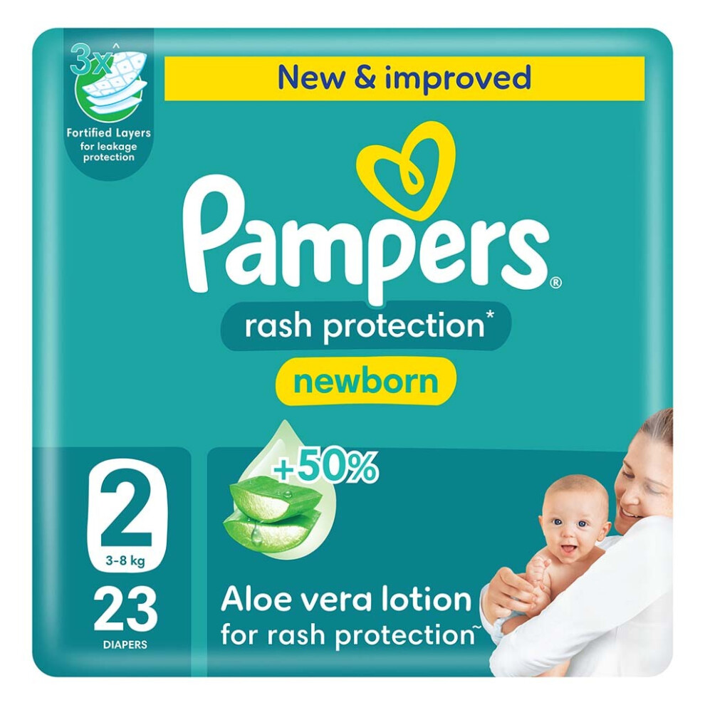Pampers Rash Protection Newborn Diapers Size 2 3-8Kg - Pack of 23 - Baby Diaper, Rash Protection, gentle Fit