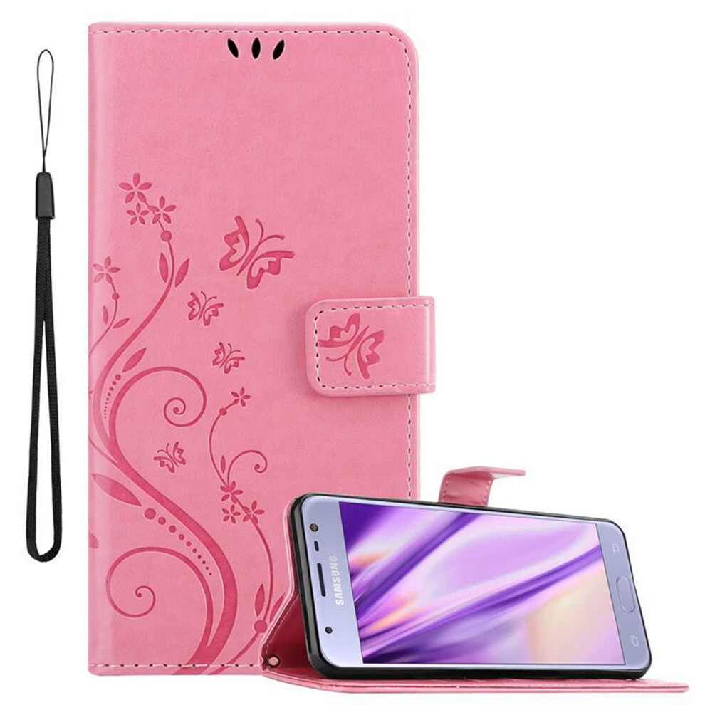 Cadorabo (Floral Rosa, Samsung Galaxy J3 2017) Flower Case For Samsung Galaxy J3 2017 Cover Book Wallet Protection Pu Leather Flip Magnetic Etui Pink