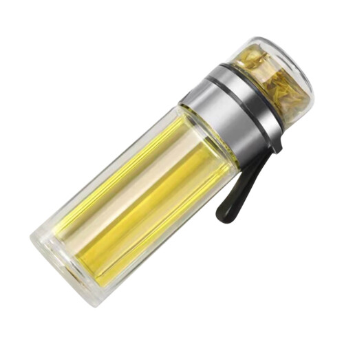 Transparente Glas-Teeflasche 450ml Stahlfarbe 23,5cm tragbar 1