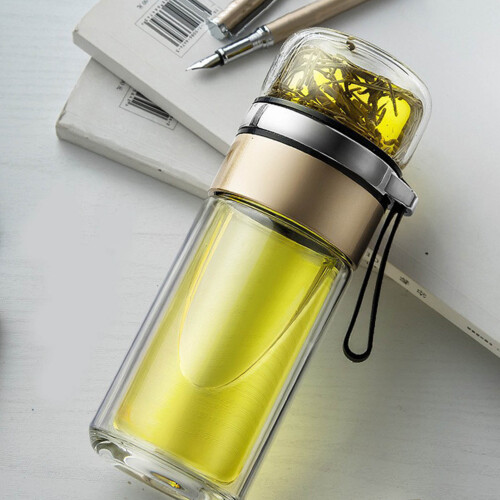 Hitzebeständige Glas-Teewasserflasche, 450ml, Gold, 23,5cm 2
