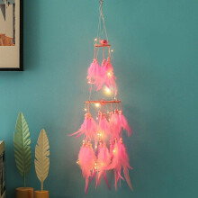 LED Light Up Dream Catcher, Handmade Feathers Wall Hanging for Bohemian Home Decor, Dream Protector as Blessing Gift