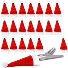Feestelijke tafelsetting, herbruikbare kerstdecoratie, mini-kerstmuts met witte pompon, creatieve knutselprojecten, zachte stoffen bekleding, wijnrood