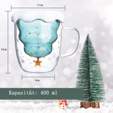 Feestelijke espressokop met kerstboommotief, gemaakt van hoogwaardig, dubbelwandig, geïsoleerd borosilicaatglas. Perfect als cadeau voor geliefden