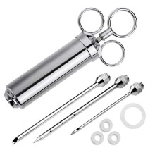 Juicy Meat Injector Kit, 2-Oz rustfri stålsprøjte til grillning, anti-tilstopningsnåle, Grillin Pros tilbehør, holdbart 304-kvalitetsmateriale,