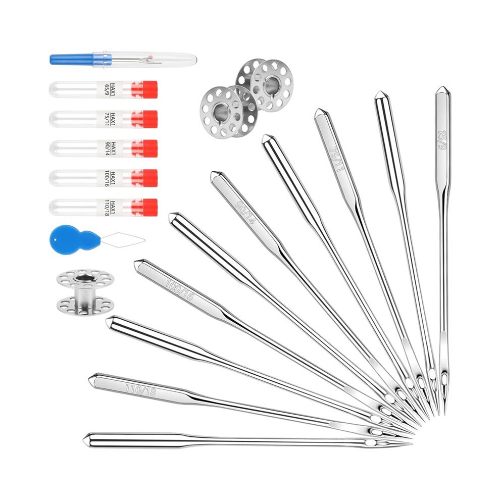 100 Pcs Universal Sewing Machine, 5 Size With Bobbin, Threader, Ripper, Compatible 4713705298417