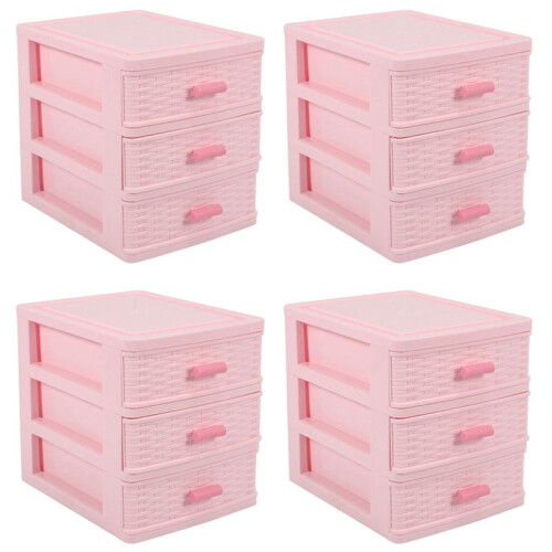 4X Plastic Drawer Designed 3 Compartment Jewelry Storage Box