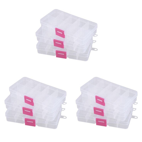 9pcs 10 Grid Electronic Component Parts Kits Plastic Storage Box Case