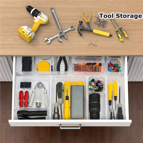 18 Pcs Clear Drawer Organizer Trays Assorted 4-Size Drawer Dividers, Versatile Storage Boxes Makeup Organiser Set 1