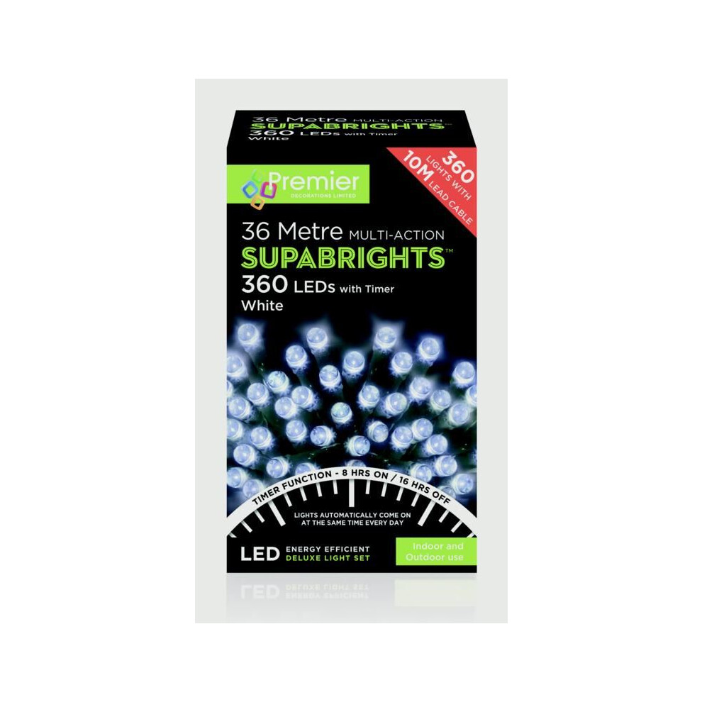 Premier 360 LED SupaBrights Christmas Lights with Timer - Bright White