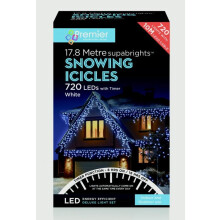 17.8m (720 LED) Premier Outdoor LED Icicle Christmas TIMER Lights - Cool White