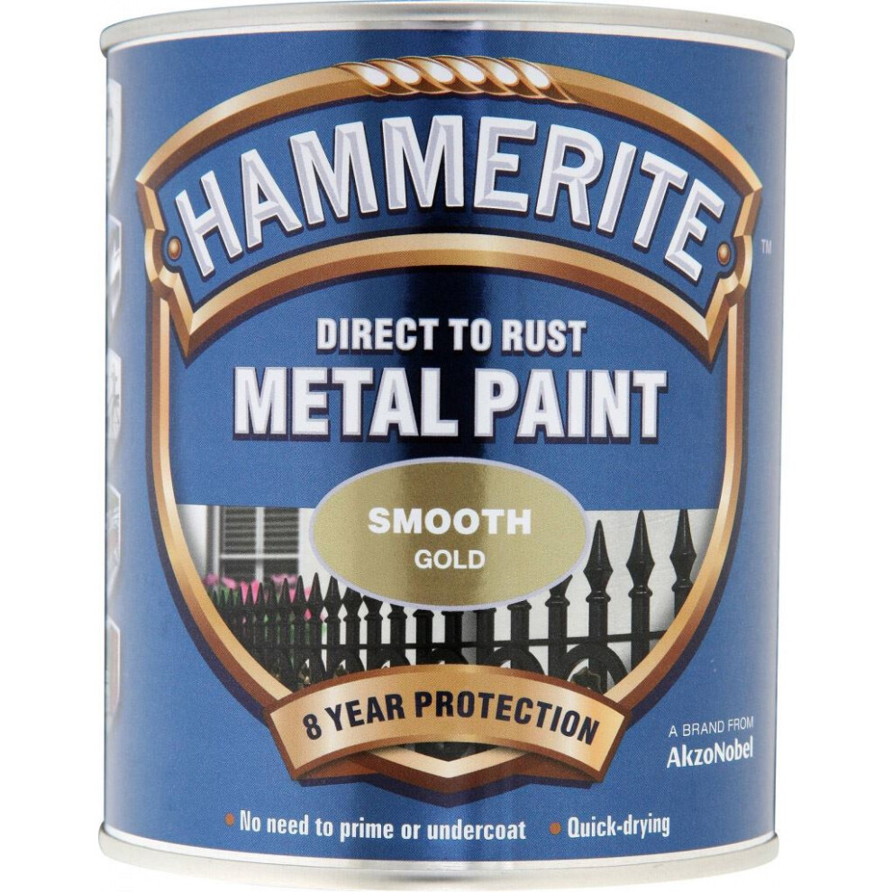 Hammerite SFGO750 Direct to Rust Smooth Finish Metal Paint Gold 750ml
