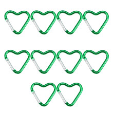 10pcs Heart Shaped Sturdy Aluminum Carabiner Keychains-Green