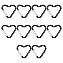 Pack of 10 Heart Shaped Metal Carabiner Keychain for-Black