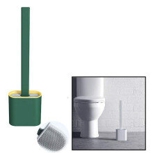 Escova de vaso sanitário multifuncional com suporte, escova flexível de silicone fácil de limpar, cabo longo antiderrapante para uma pegada