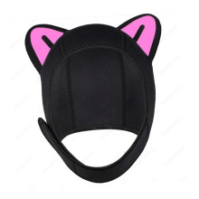 Cat Ears Diving Hood Neoprene Swimming Cap With Chin Strap For Scuba Surfing Kayak Water Sports Black Rose Red L