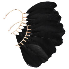 3Paare Schwarze Ohrklemmen Feder-Ohrringe Vintage Ethno Schmuck